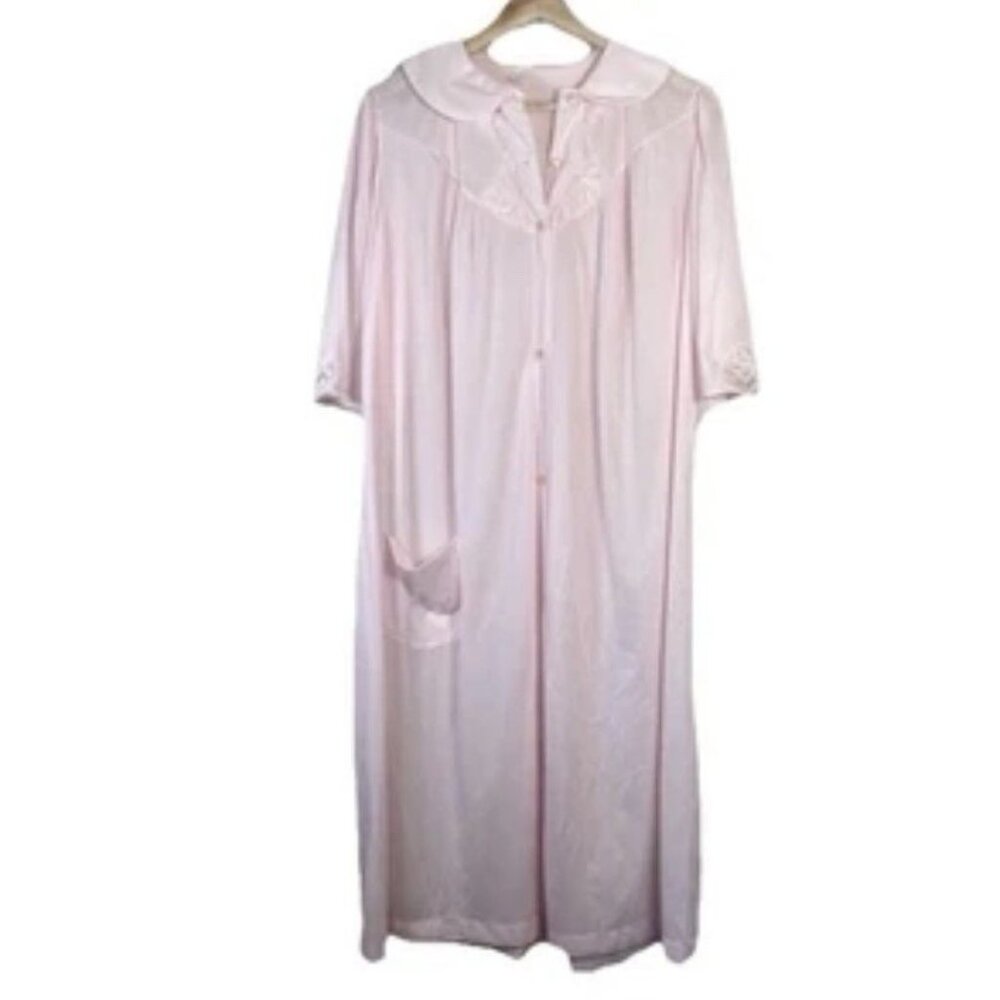 Vintage Nancy King Lingerie Nylon Nightgown Sleepwear‎ Button Front Pink Size M